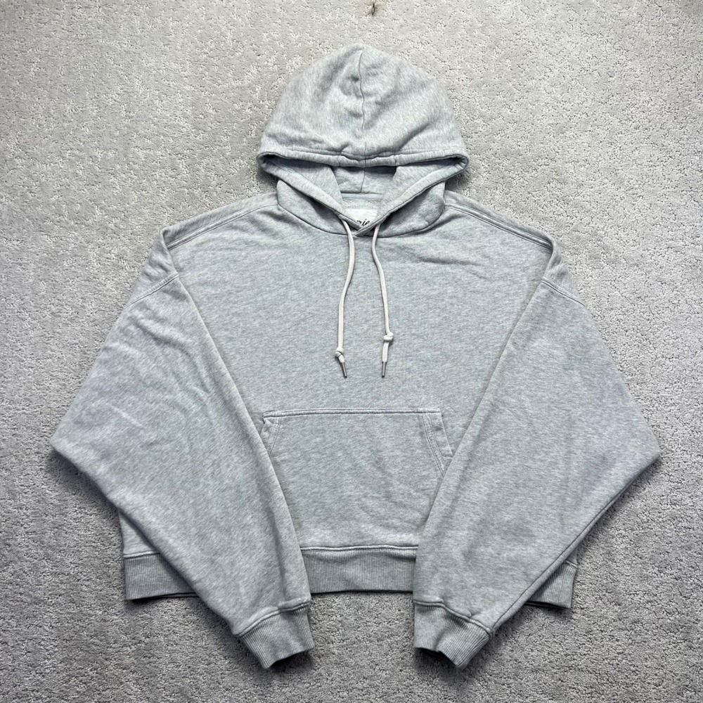 Aerie Hoodie Womens Large Gray Heathered Oversized Cropped Sweatshirt Lounge
